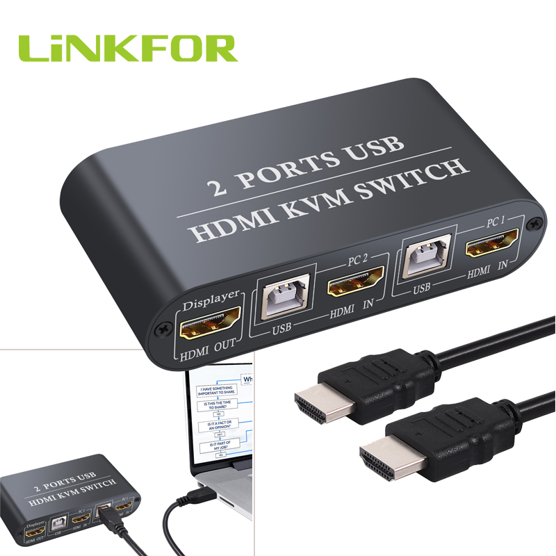 LiNKFOR-USB HDMI ̺ KVM ġ 2  1 ƿ ڽ  Ű 콺 1  HD , 4K 30Hz  ǻ 2 